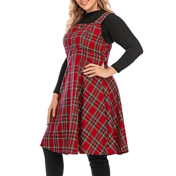 6XL Plus Velikost Ženske Kariran Obleko Prevelik Jeseni Obleke za Ženske, ki Sodijo brez Rokavov midi A-line Obleko 2020 Moda vestidos D30