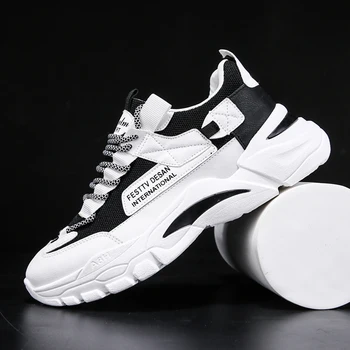 2020 novo Pomlad/Jesen črno beli moški čevlji za tenis superge novo Čipke-Up splice šport priložnostne čevlji Moški Hoja Čevelj Vulcanize