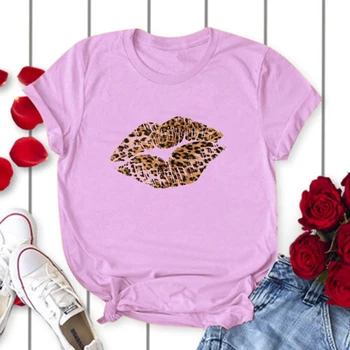 Big Leopard Ustnice Natisnjeni Ženske T-shirt Kratek Rokav Priložnostne Poletje Smešno T-shirt Ženska Graphic Tee Shirt Femme Ropa De Mujer