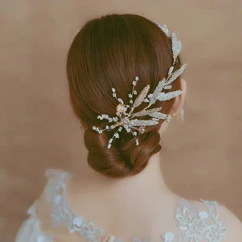 Korejski Ročno Preja Neveste Trakovi Nosorogovo Mehki Cvet, Poročne Hairbands Poročni Dodatki Za Lase Zvečer Headdress