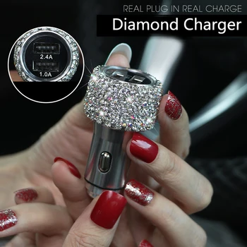 Diamantni Kristal Dvojno USB Avto Polnilec Z LED Zaslon Vžigalnik Univerzalni Mobilni Telefon, Avto Podatkovni Kabel za iPhone Xiaomi