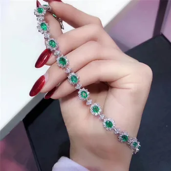 Fine nakit naravnih Smaragdno 925 sterling srebro nove ženske gemstone roki zapestnico podporo test luksuzni lepe