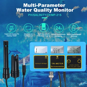 240V Kakovosti Vode Monitor 3-v-1 PH/Slanosti/TEMP Metrov Polnilna Kakovosti Vode Tester Detektor PH & Slanosti Monitor