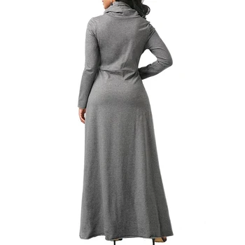 Plus Velikost Jeseni Ženske Dolga Obleka Toplo Turtleneck Dolg Rokav Maxi Obleko Modne Podkrepljena S Pocket Design Obleko Vestido