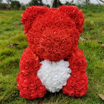 40 cm medvedek Rose s Srcem Rdečo Rožo, Umetno Okras, Darila za Ženske Valentines Mati Dan