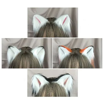 Ročno Izdelane Simulacije Za Lase Hoop Plišastih Živali Cat & Fox Uho Ostra Lolita Headdress Par Posnetek Anime Lolita Lo Niang Cosplay Rekviziti