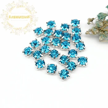 3 mm 4 mm 5 mm 6 mm 7mm 8 mm Turkizno modro Diamantno obliko, Steklo, Kristal, okrasnih s srebrno nevihte Diy poročno obleko pribor