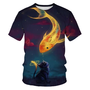 Moda Ocean Fish 3D Tiskanje za Moške in Ženske T-shirt Mehkega Materiala Svoboden T-shirt za Moške Street O-vratu moška Oblačila