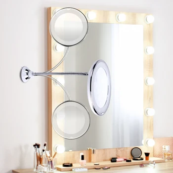 10X/5X LED Ogledalo Ličila Ogledalo z LED Luči Nečimrnosti Povečevalno Ogledalo Miroir LED Miroir Povečevalno 360-Stopinjski Vrtečih