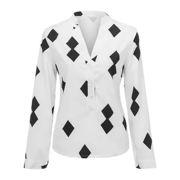 Bluzo Ženske Plus Velikosti S-XL Bluze Ženska 2019 Blusa Moda Priložnostne Vrhovi Geometrijske Tiskanja Dolg Rokav Gumb Poliester блузка Z4