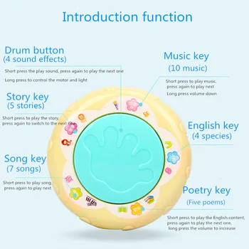 LED Glasba Začetku Izobraževalne igrače, Učenje Razvojne Baby Ropota Smešno Otroke, Malčke Igrače Glasbeni Vrtiljak Strani Bobna Utrip