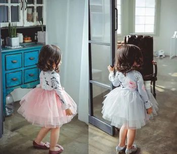 Otrok srčkan obleke žogo obleko 2019 jeseni dekleta digital print cvet obleke otroci dekle fluffy princess obleka