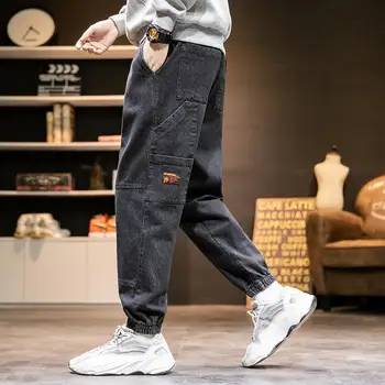 Modna človek jeans pomlad in jesen zima modnih hlač joggle priljubljena logotip vlečenje vrvi snop noge devet oddelek o