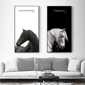 Nordijska Plakat Konj Črne in bele plakate in grafike Črke, Slike na steni Za dnevno Sobo Minimalistično Dekoracijo
