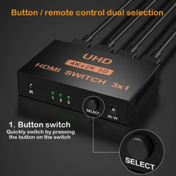 3 V 1 HDMI je združljiv Razdelilno Stikalo Ac Preklopnik 4K Ultra Hd Hdcp 3D Hdr Z Remote, HDMI je združljiv Stikalo Preklopnik