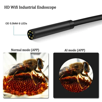 5MP HD Brezžični Endoskop Fotoaparat 5,5 mm Objektiv Z Led Luči 10M Trdi Kabel IP67 Industrijske Preglejte Borescope Za Android, iphone