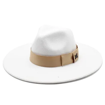 ženske kape big robna 9.5 cm trak pasu trdno elegantno luksuzni fedoras klobuk ženske zimske kape jeseni jeseni kaki poroki novi jazz skp
