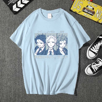 Harajuku T-Shirt Moške Anime T Shirt Je Obljubil Neverland Emma Norman Ray Anime Vrhovi Tees