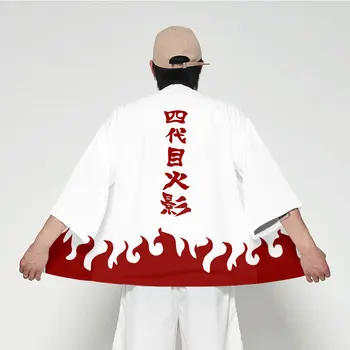 Anime Naruto Yondaime Hokage Japonski Kimono Moških Jopico Majica Bluzo Yukata Moških Haori Obi Oblačila Samurai Cosplay Kostum