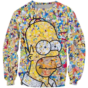 3D Simpson Majica Otroci, Dekleta, Fantje Oblačila, Otroci Dolg Rokav Poliester Jeseni in pozimi Simpsons Oblačila najstnik Vrhovi