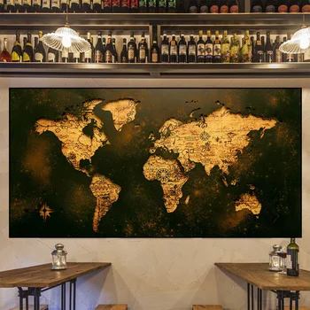 Vintage Zlati Svetovni Zemljevid, Slika, Platno, Tisk Oljno sliko Sodobne Plakat Barvanje Sten v slikah, za Življenje Rroom Doma Dekor