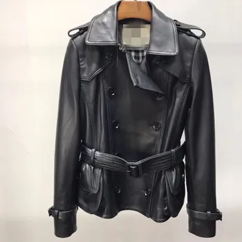 Ženska Coats 2019 Moda Ovčje Usnje Windbreaker Ženski Realni Ovčje Kože LeatherJackets Pas Dekoracijo