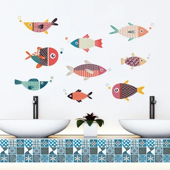 Ustvarjalne nepremočljiva ribe stenske nalepke, kopalnica risanka srčkan kuhinja, štedilnik strešnik nalepke samolepilni doma dekor soba dekoracijo