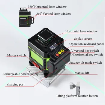 ZEAST Laser Ravni 16 Linij 4D Self-Izravnavanje 360 Vodoravno In Navpično Križ Super Močan Zeleni Laserski Žarek Line LED zaslon