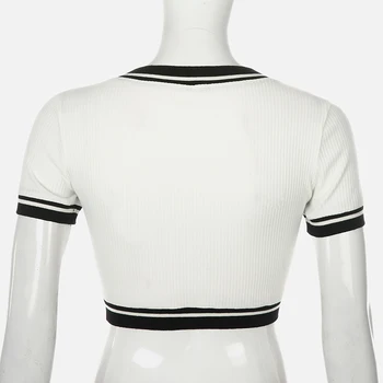 IAMSURE 2020 Poletni Mozaik V Vratu Slim Obleke Belušno T-Shirt Za Ženske korejski Slog Priložnostne Osnovne Ženski Crop Tops Majica