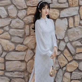 2020 Poletje Novo Elegantno Vitek Aristokratsko Mehurček Rokav Izboljšano Cheongsam Obleko Kitajske Tradicionalne Luč Rokav Stranka Obleko