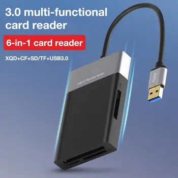 6 V 1 Več Pomnilniških Kartic ABS Aluminijasta Lita Lupini PVC Žice Reader USB 3.0 2 Port HUB Visoke Hitrosti Adapter Za XQD CF, SD TF