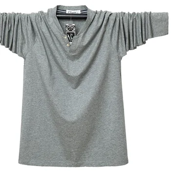 Mladi jeseni dolg rokav T-shirt za Moške Proti-vrat bombažne stretch svoboden dolgimi rokavi, pulover, t-shirt Povečanje velikosti 5XL 6XL