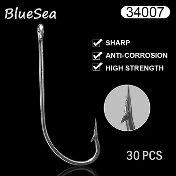BlueSea 34007 30 Kos/Paket Velikost 3/0-10/0 Iz Nerjavečega Jekla, O'Shaughnessy Dolgo Kolenom Kljuke Velike Morske Bas Trnkov