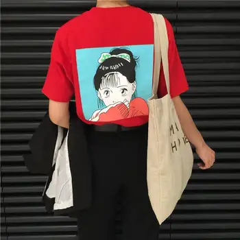 Korejski poletje BF veter svoboden dekle nazaj, natisnjena kratka sleeved majica s kratkimi rokavi