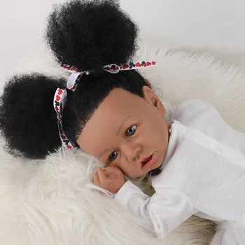 23 palčni Ročno Prerojeni Lutke Otroka Silikona za Celotno Telo, Črno Kožo Mode Fiber Lase Kopel Lutka Igrača Za Baby Toddler Darilo