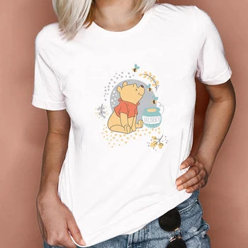 Poletje Kawaii Winnie the Pooh in Medu Grafični Smešno Risanka majica s kratkimi rokavi Ženske Harajuku Majica Bele Tshirt Anime Dekle Vrhovi