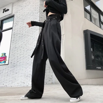 Ulične Tovora Naravnost Hlače Ženske Korejski Svoboden Nogami Wideleg Hlače Visoko Pasu Priložnostne Črno Vrečko Harajuku Pantalon Femme