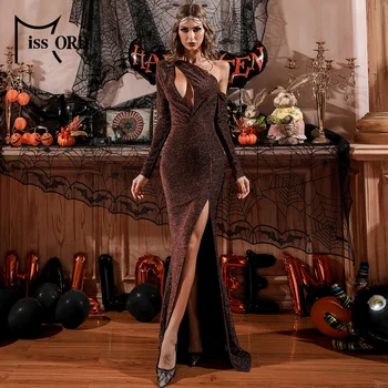 Missord Ženske Rami Maxi Obleke Seksi Votlih Iz Elegantne Visoke Režejo Halloween Party Maxi Dolgo Obleko M0543-2