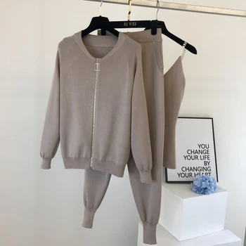 2020 jeseni Pleteni pulover obleko priložnostne nov izdelek za temperament verige telovnik pleteni jakna + elastične hlače tri-kos določa TZ423
