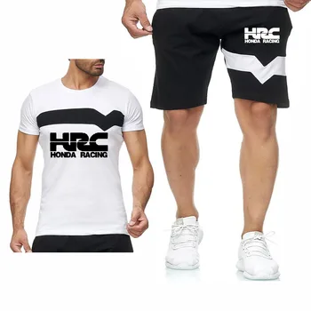 2020 Poletje Nove Moške Majice HRC dirko motocikel Avto Logotip, ki je Natisnjena Colorblock Priložnostne Bombaža moška T-shirt majica+hlače obleko 2pcs