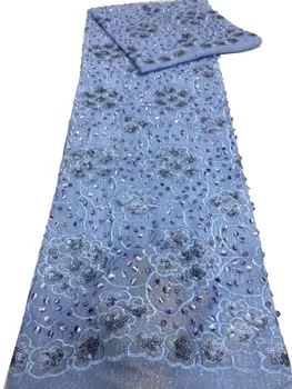 (5yards/pc) visoke kakovosti modro nebo, francoski čipke čudovito sequins vezene Afriška poroko čipke tkanine za stranko obleko FCC143