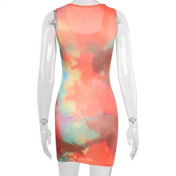 Hugcitar 2020 sleveless tie dye bodycon seksi mini obleka za poletje ženske modni ulične opreme sundress