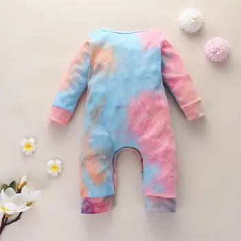 2020 Vroče Prodaje Tie Dye Baby Romper Jeseni Novorojenega Dojenčka Baby Fantje Dekleta Sleepwear Rebrasto Bombažne Otroške Jumpsuit
