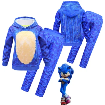 Halloween Kostumi Za Otroke, Fantje, Dekleta, Cosplay Sonic Hedgehog Kapuco + Hlače + Maska Klobuk Obleko Anime Otroci Oblačila C48M4