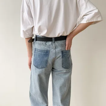 Moški Povratne Oblikovanje Priložnostne Naravnost Jeans Hlače Moški Japonska Koreja Slog Ulične Hip Hop Vintage Moda Traper Hlače