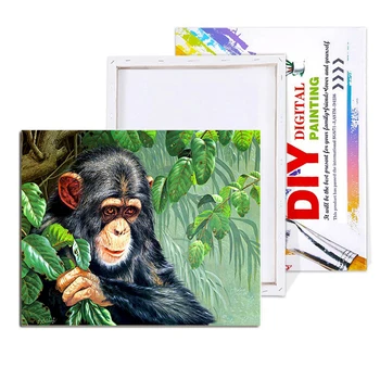 Živalskega Olja, Barvanje Z Številkami Opica Za Odrasle Akrilne Barve Za Število Platno Moderno Slikarstvo DIY Darilo Komplet za Dekoracijo Slike
