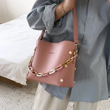Elegantni Ženski Verige Tote Vedro vreča 2020 New Visoke kakovosti PU Usnja Ženske Oblikovalec Torbici Potovanja Ramenski Messenger Bag