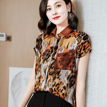 2021 Moda za Ženske Bluze Natisnjeni Svoboden Vrh Ženskega Kratek Rokav Leopard Tiskanja Ženske Bluze, Modne Šifon Bluzo 9573