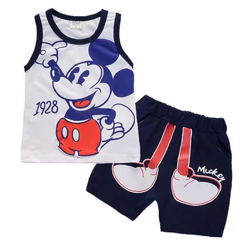 Oblačila za malčke Baby toddler fantje Oblačila Sklop Mickey risanka brez Rokavov T-shirt majica+Hlače, obleke, Otroci Moda Bombaž Obleke, Kompleti