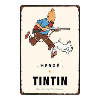 Risanka Anime Herge Aventure Tintin Prijavite Zanikrni Kovinski Tin Prijavite Umetnosti Stenske Nalepke Dekor Bar Pub Doma Železo Pločevina Slikarstvo Plošče
